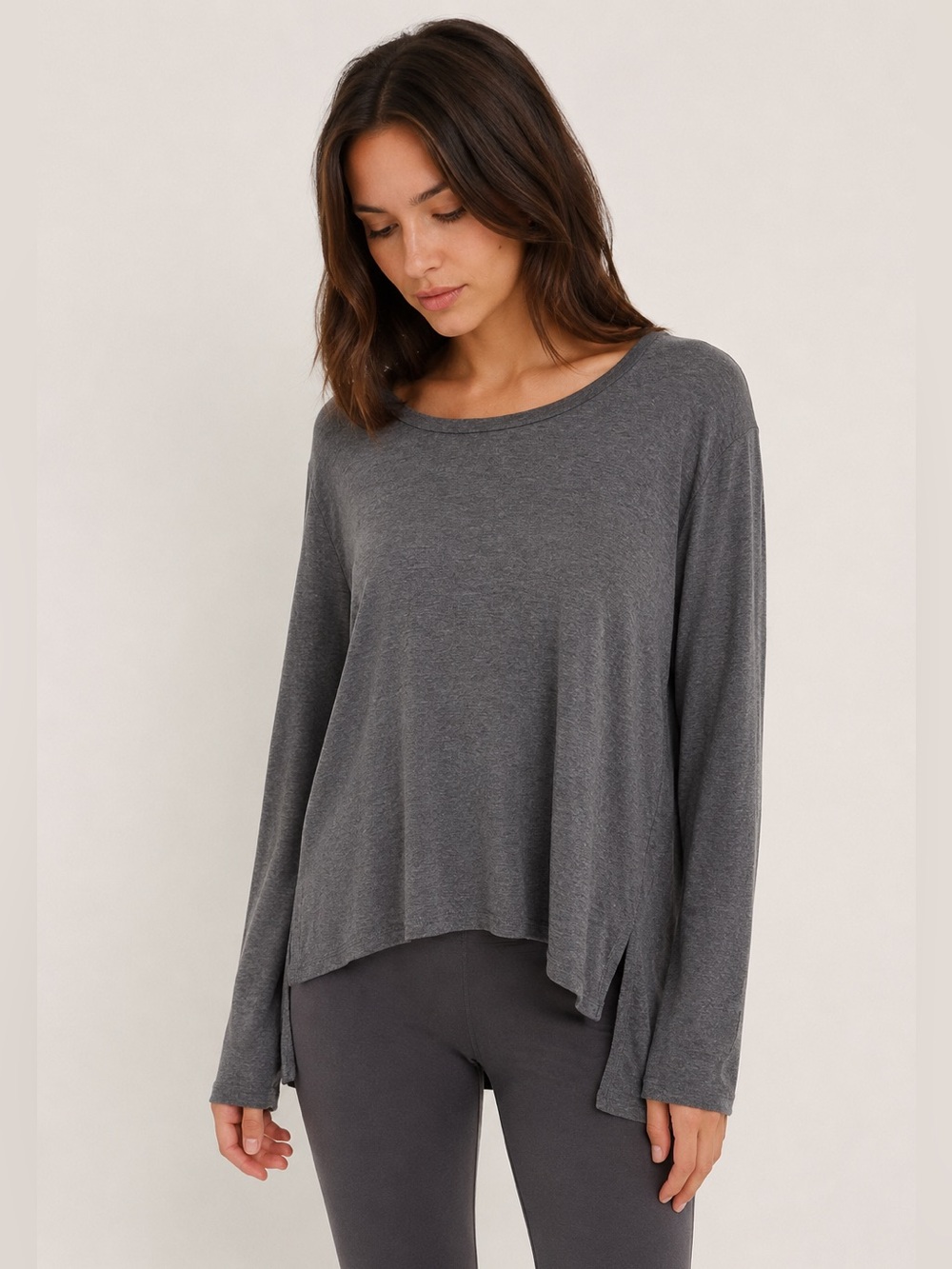 NWT Joah Brown Scoop Neck Long Sleeve Rayon Top
